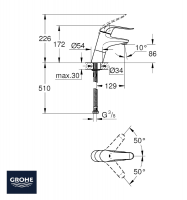MONOMANDO LAVABO GERONTOLOGICO EUROECO GROHE MEDIDAS